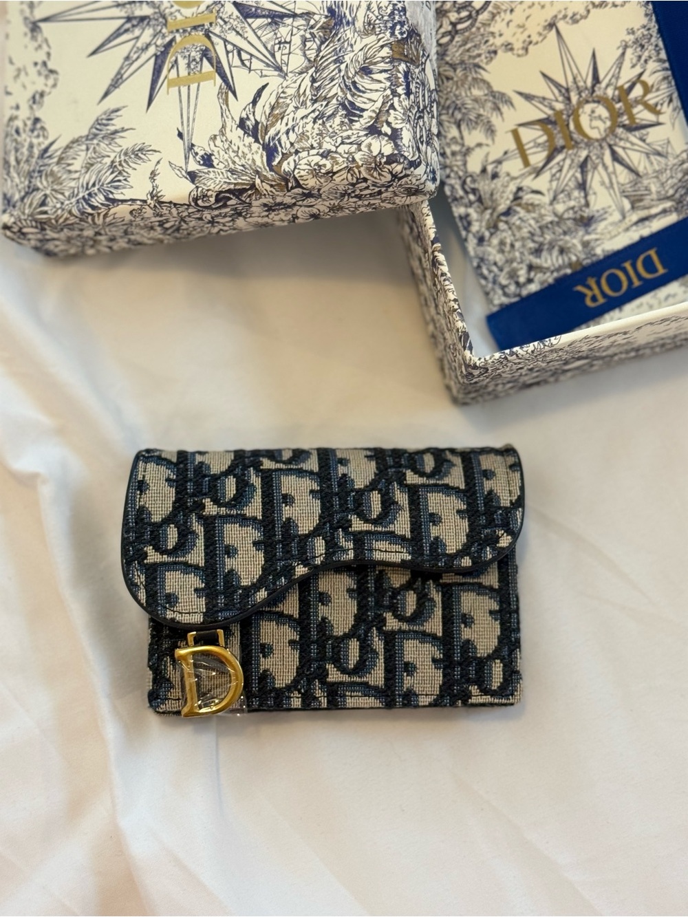 Authentic Dior Saddle Wallet Blue Oblique Jacquard Brand New